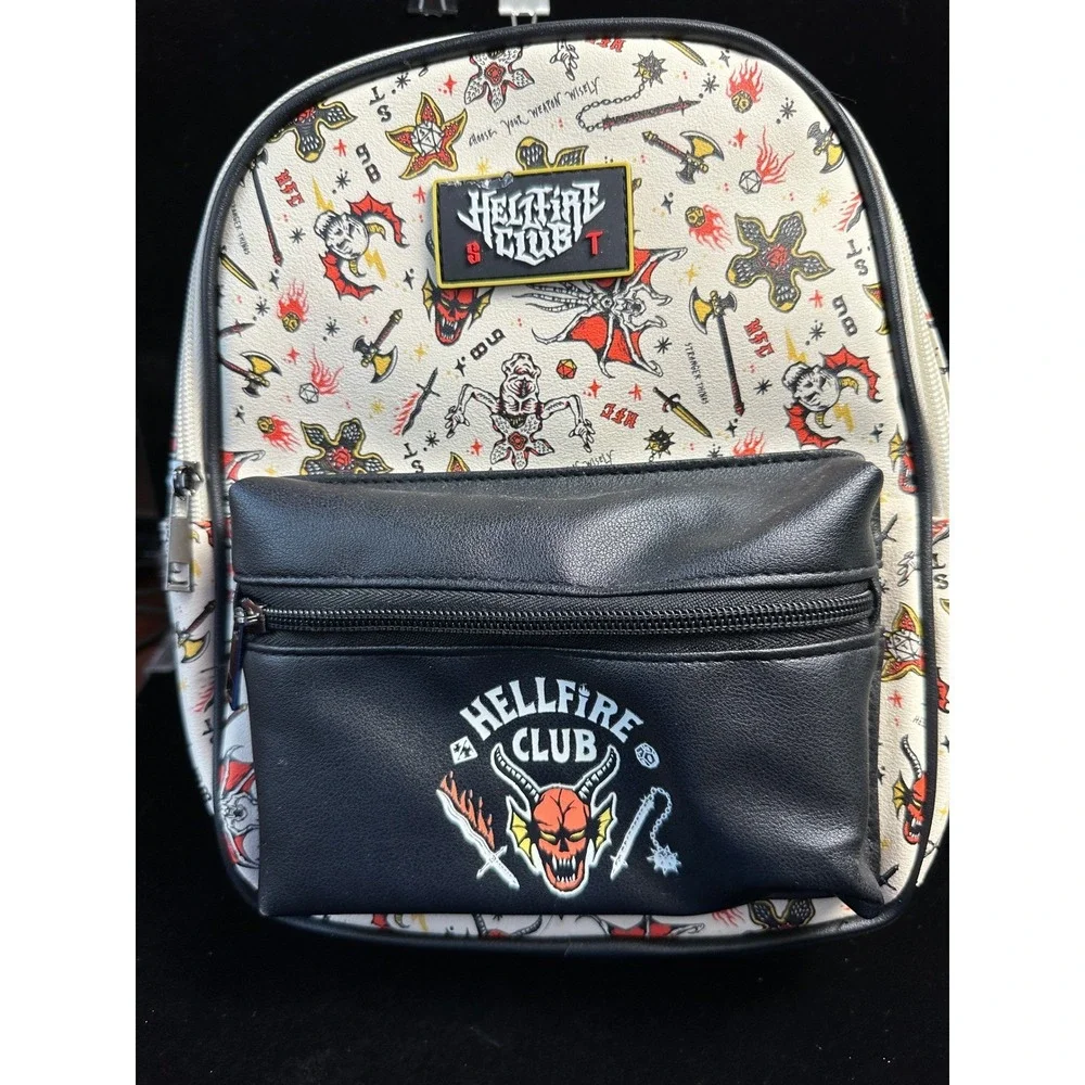 Stranger‎ Things Hellfire Club Mini Backpack Netflix Tattoo Print Faux Leather
